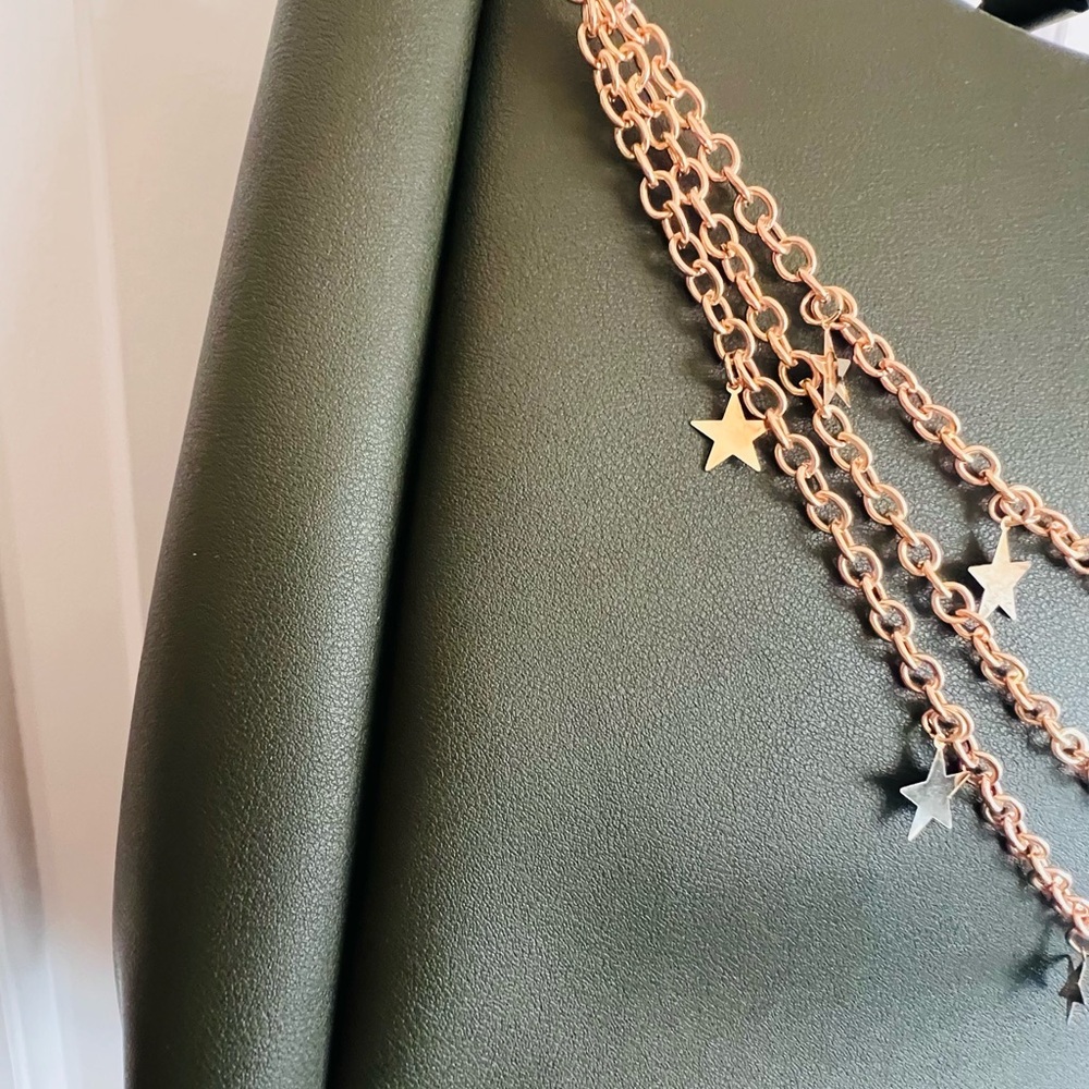 Neiman Marcus Olive Shoulder Bag with Gold Chain Accents. NWOT - Picture 7 of 9